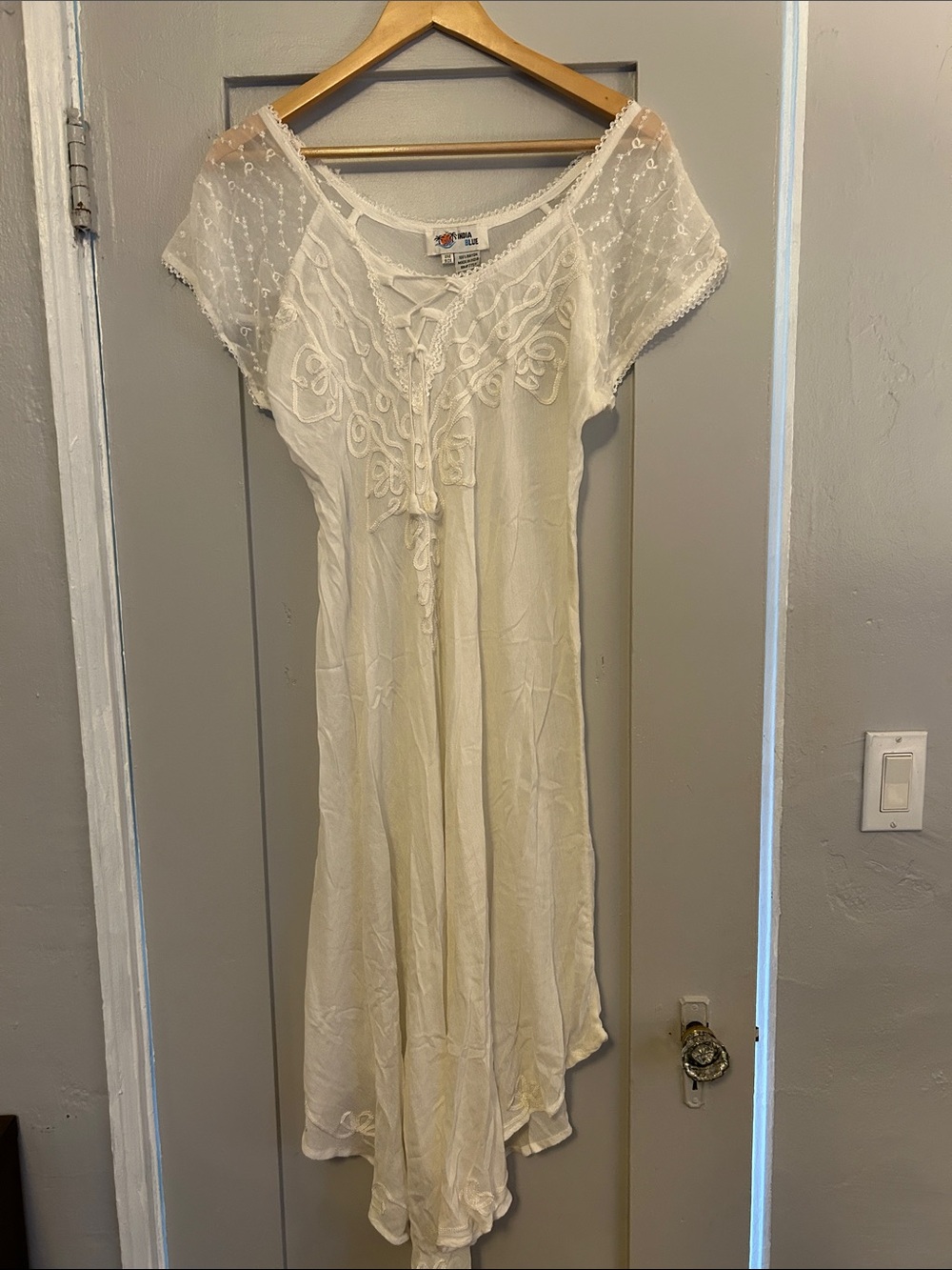 Boho Lace-Up White Embroidered Maxi Dress